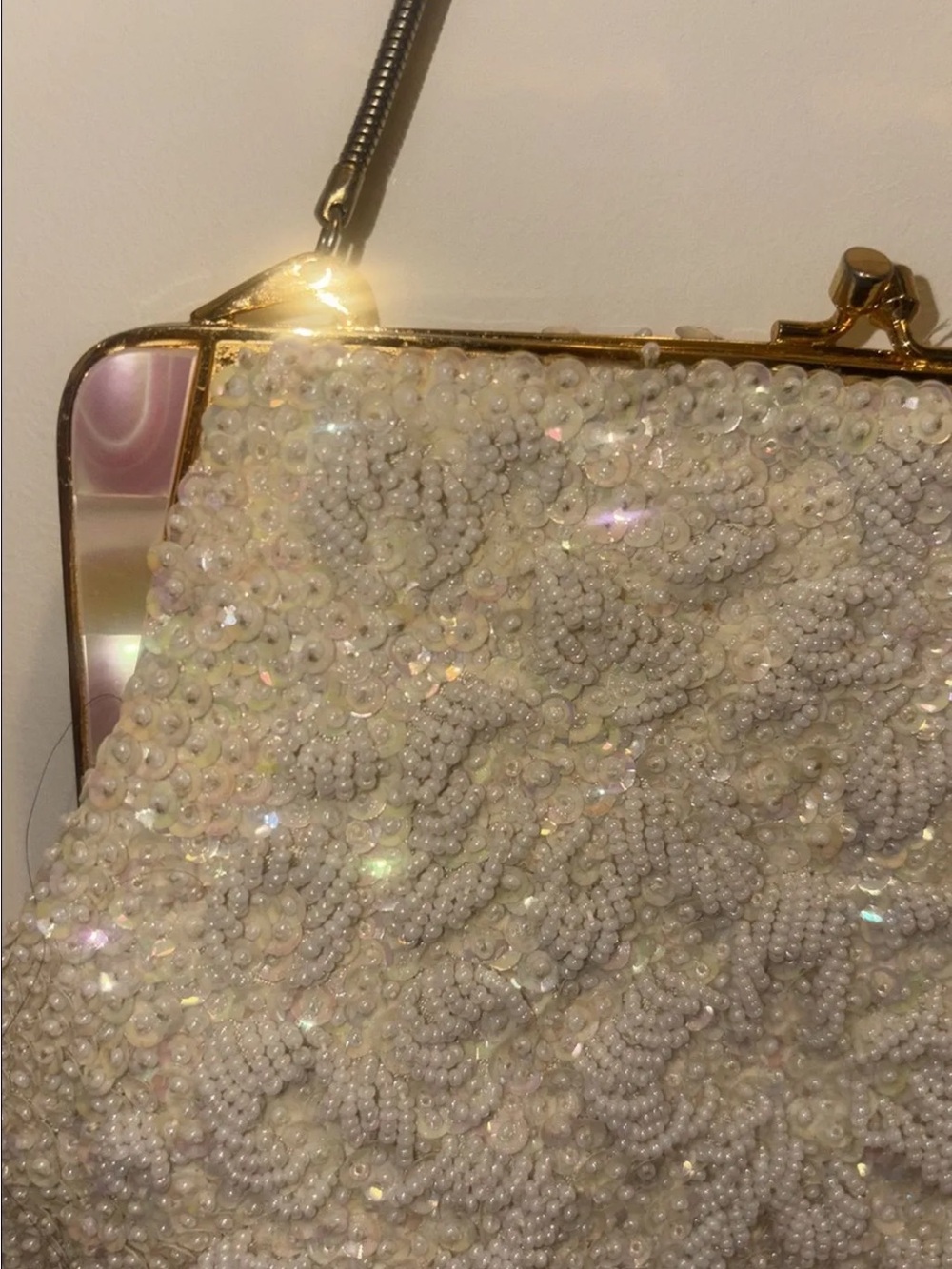 Vintage Ivory Beaded Evening Clutch - Elegant Pearl Sequin Design